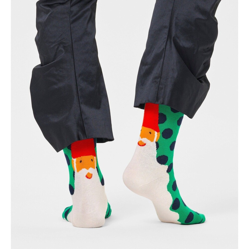 HAPPY SOCKS Crew Socks Green Santas Beard Christmas Holiday M 8-12 W 10-12.5